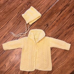 Handmade infant / toddler yellow sweater and bonnet